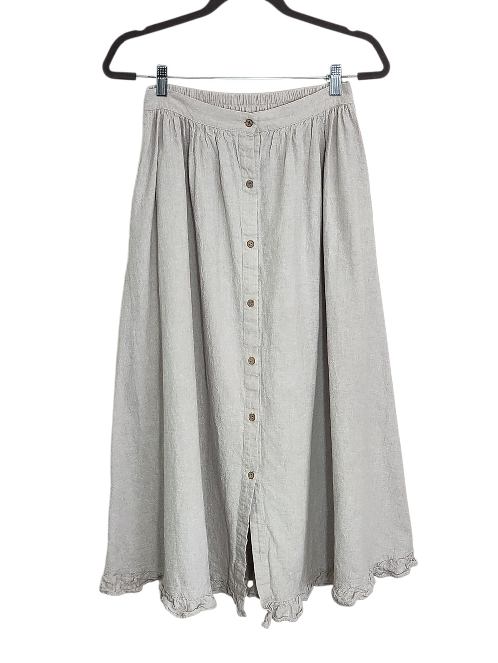 Rylee + Cru Taupe Gray Linen and Cotton Button Front Midi Skirt Size Large